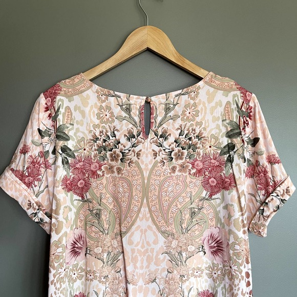 Soft Surroundings Cusabo Top Leopard and Floral Print Size Medium Cream Pink - Picture 15 of 16